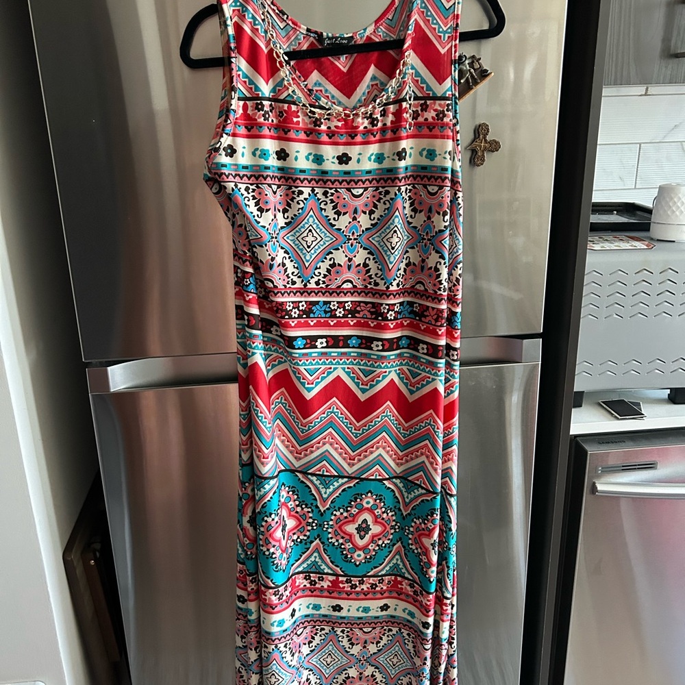 Just Love Red Green Sleeveless Sundress Maxi